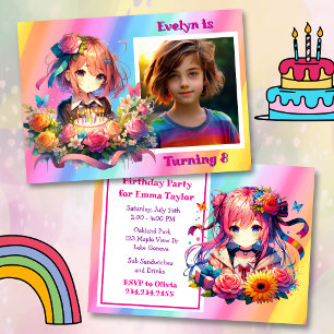 Invitation Jolie Rainbow Anime Fête d'anniversaire de fille