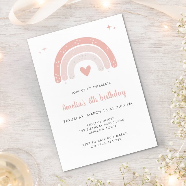 Invitation Jolie Rainbow Pink Script fille fête d'anniversair (Créateur téléchargé)
