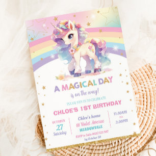 Invitation Jolie Rainbow Unicorn fête d'anniversaire fille