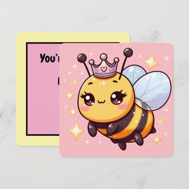Invitation Jolie Reine Abeille de Dessin Animé Fantaisiste (Devant / Derrière)