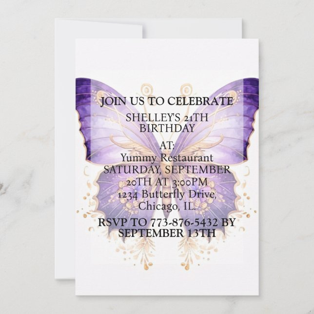 Invitation Jolie Retro Papillon Design Anniversaire (Devant)