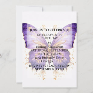 Invitation Jolie Retro Papillon Design Anniversaire