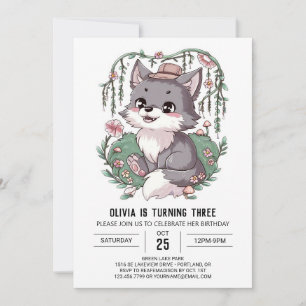 Invitation Jolie rêve loup numérique anniversaire