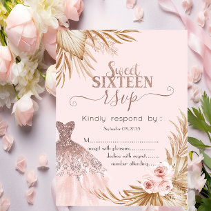 Invitation Jolie robe à paillettes, Pampas, Rose RSVP Sweet 1