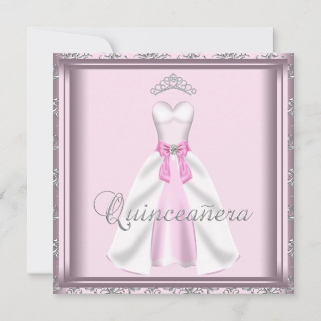 Invitation Jolie robe de fête rose et gris Quinceanera (Devant)