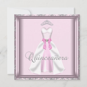 Invitation Jolie robe de fête rose et gris Quinceanera