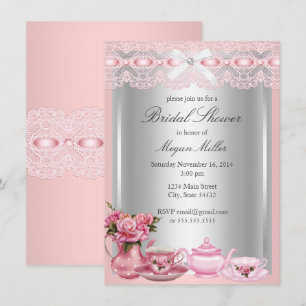 Invitation Jolie robe de mariée en dentelle rose pour thé d'h