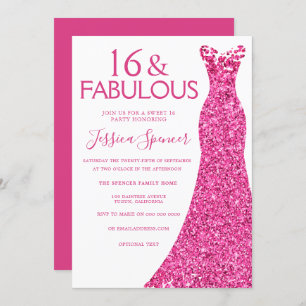 Invitation Jolie robe de Parties scintillant rose sucré 16 Pa