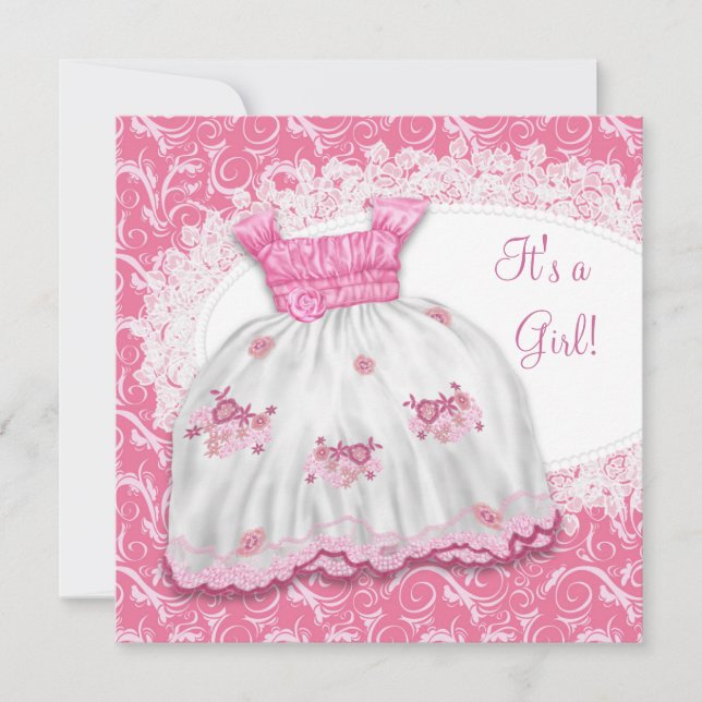 Invitation Jolie robe rose Baby Shower (Devant)