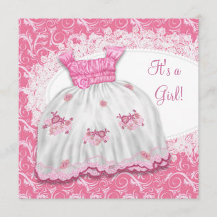 Invitation Jolie robe rose Baby Shower