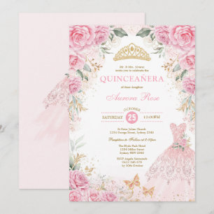 Invitation Jolie robe Rose d'or rose Quinceañera