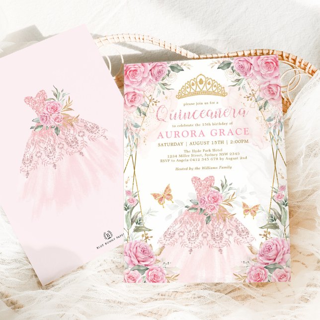 Invitation Jolie robe Rose d'or rose Quinceañera (Créateur téléchargé)