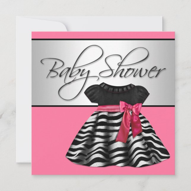 Invitation Jolie robe rose zèbre Baby Shower (Devant)