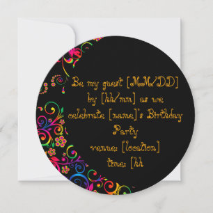 Invitation Jolie ronde rose et jaune Invit d'anniversaire