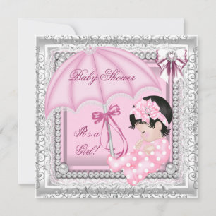 Invitation Jolie rose blanc dentelle bébé fille Shower