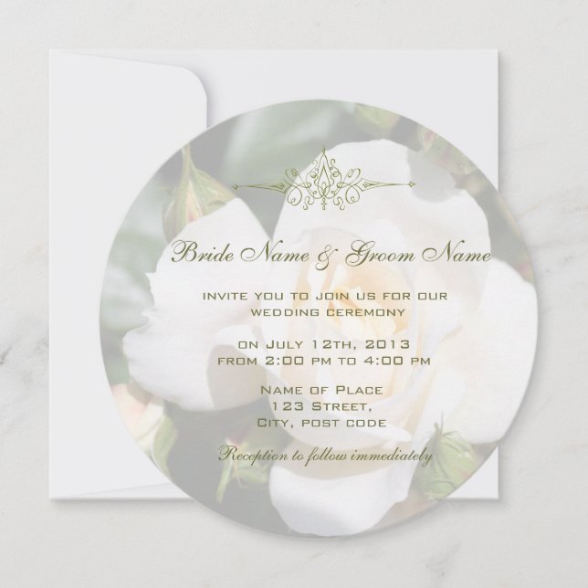 Invitation Jolie rose blanche fleur mariage fête (Devant)