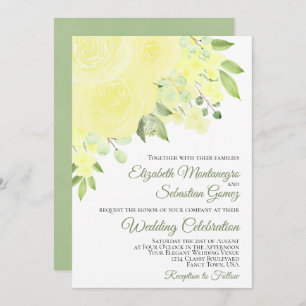 Invitation Jolie rose et fleurs jaunes Mariage élégant