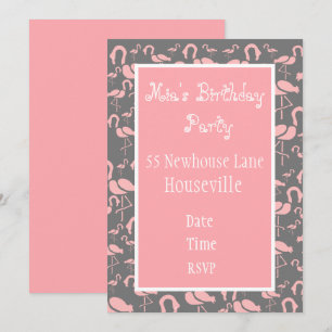 Invitation Jolie rose flamingo art fille