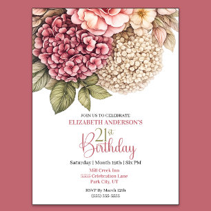 Invitation Jolie Rose Hydrangea 21e Anniversaire