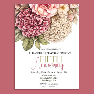 Invitation Jolie Rose Hydrangea 5ème Anniversaire 
