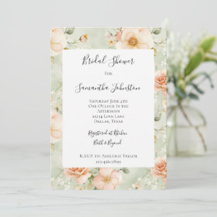 Invitation Jolie rose pêche menthe florale douche de mariée