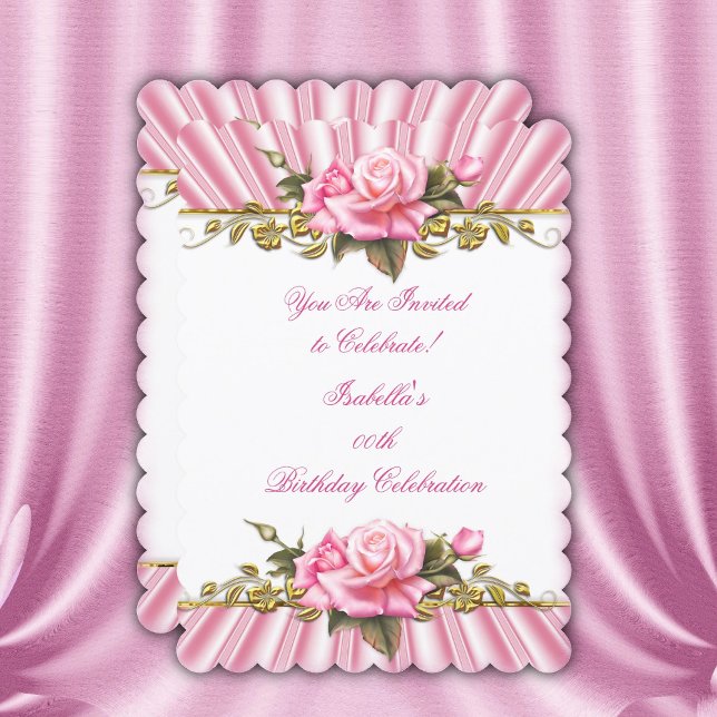 Invitation Jolie Rose Rose Or Blanc fête d'anniversaire (Créateur téléchargé)