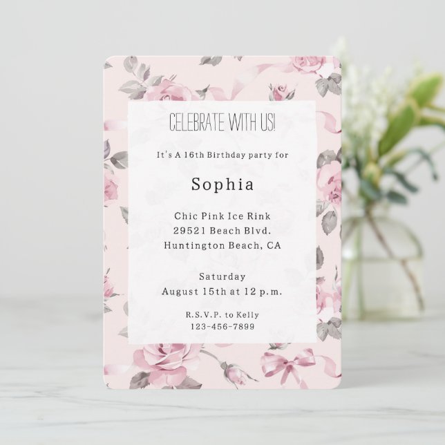 Invitation Jolie rose rose rose Roses Floral & Bows Anniversa (Debout devant)