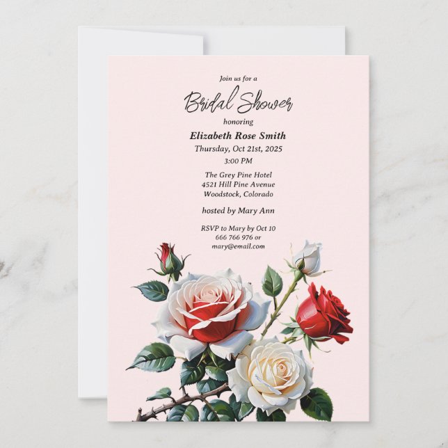 Invitation Jolie rose rose rouge blanche pour la douche de la (Devant)