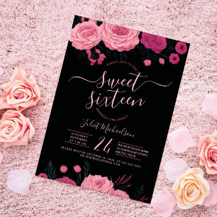 Invitation Jolie rose Roses Floral Black Sweet 16