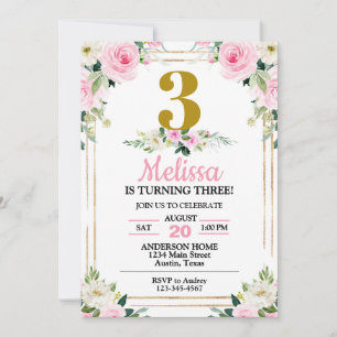 Invitation Jolie rose Roses N'importe quel âge fête d'anniver