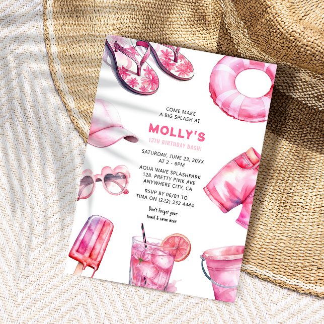 Invitation Jolie Rose Summer Girl Anniversaire (Créateur téléchargé)