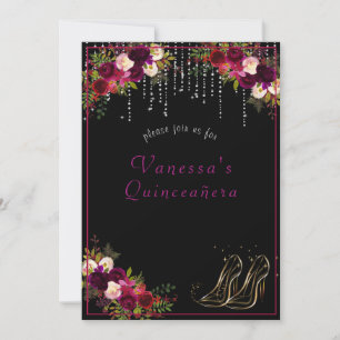 Invitation Jolie Roses Rouges Étoiles Étincelantes Hautes Tal