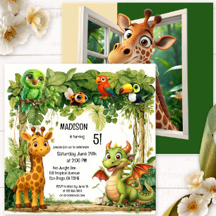 Invitation Jolie Safari Jungle Animal Enfant Anniversaire