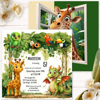 Invitation Jolie Safari Jungle Animal Enfant Anniversaire