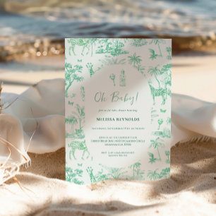 Invitation Jolie Safari Toile de Jouy Baby Shower Vert