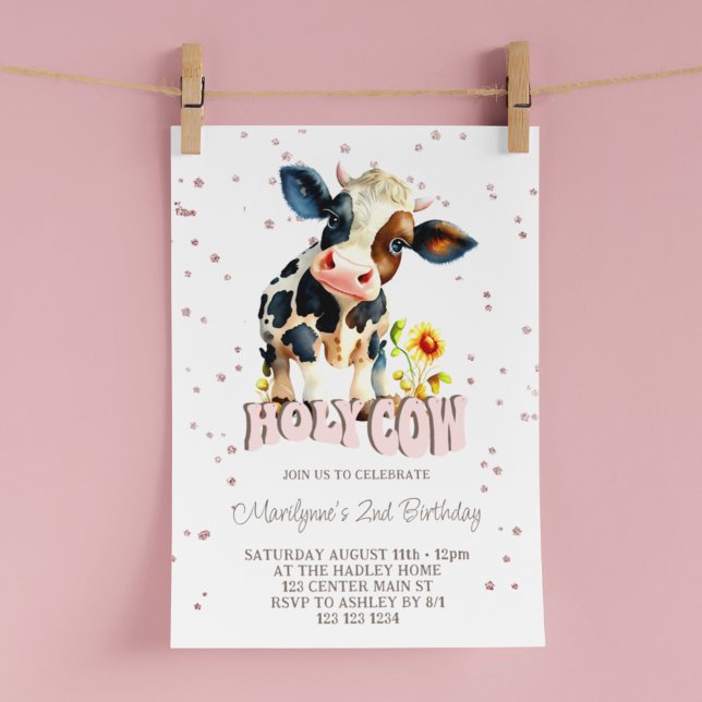Invitation Jolie Sainte Vache Rose 2ème Anniversaire (Créateur téléchargé)