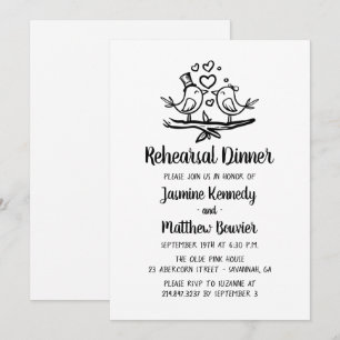 Invitation Jolie Salle Mariage Inséparables Noir Blanc Dîner