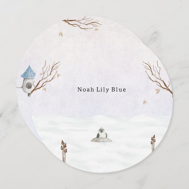 Invitation Jolie scène hivernale avec petit oiseau dans la ne (Devant / Derrière)