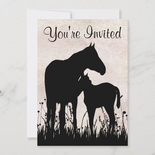 Invitation Jolie silhouette Mare et Baby shower de Cheval Foi (Devant)