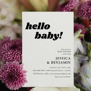 Invitation Jolie Simple Fond Blanc Bonjour Baby Shower