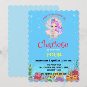 Invitation Jolie sirène arc-en-ciel saupoudrer d'anniversaire