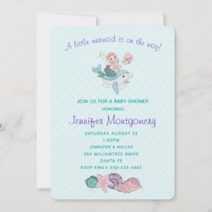 Invitation Jolie sirène chevauchant un dauphin sous la mer