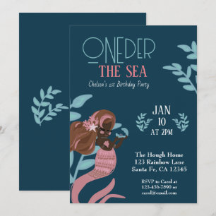 Invitation Jolie sirène Oneder Mer Premier Anniversaire
