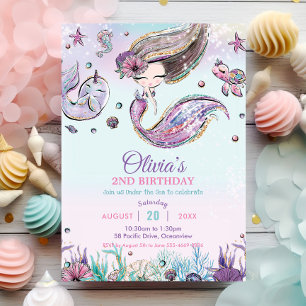 Invitation Jolie sirène sous la mer violet Anniversaire