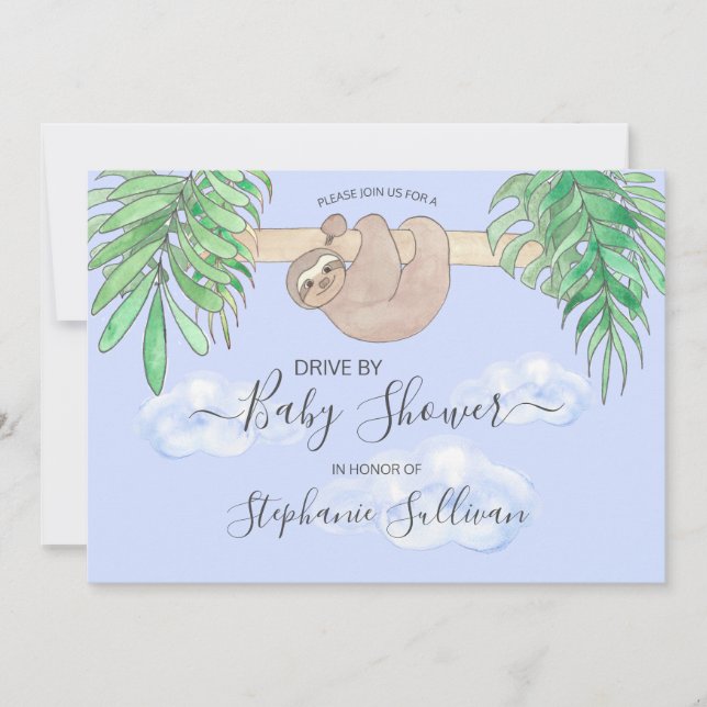 Invitation Jolie Sloth Baby Boy Blue Drive Par Baby shower (Devant)