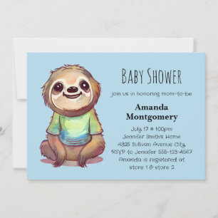 Invitation Jolie Sloth portant un Baby shower de chemise