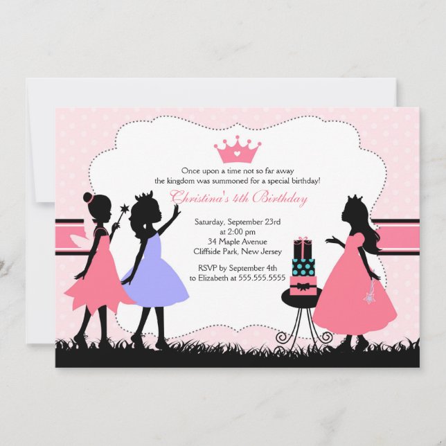 Invitation Jolie soirée d'anniversaire Silhouette Pink Prince (Devant)