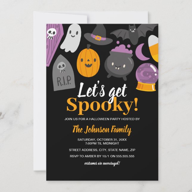 Invitation Jolie Soirée Halloween Drôle et Effrayante  (Devant)