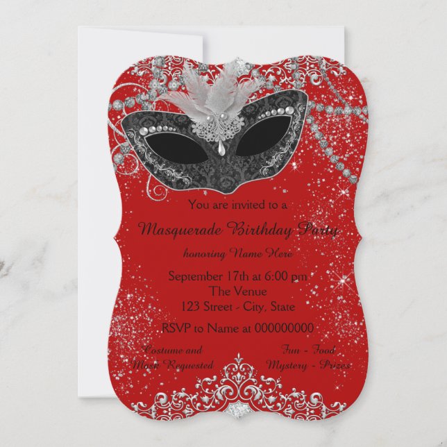 Invitation Jolie soirée masquée rouge et noir (Devant)