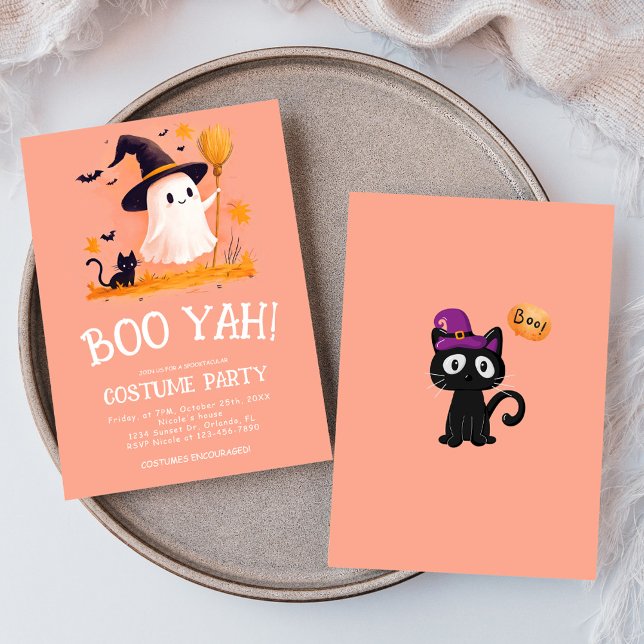 Invitation Jolie Sorcière Fantôme Enfants Halloween Costume P (Cute Ghost Witch Kids Halloween Costume Party Invitation)